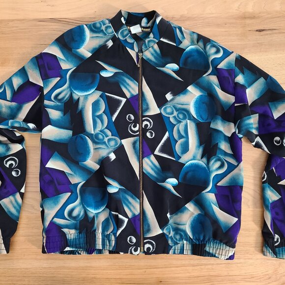 Emily Adams | Vintage Abstract Bomber Jacket w Pockets | US S - Picture 1 of 12
